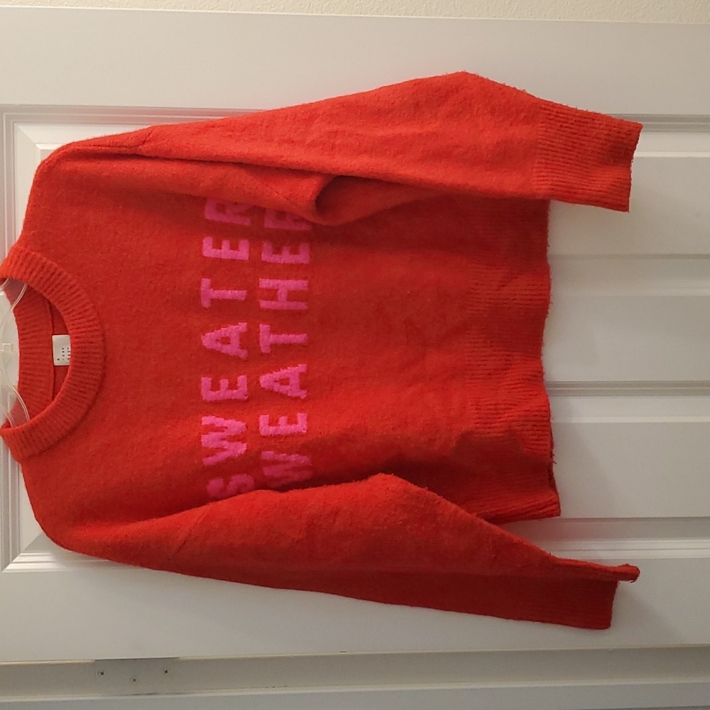 A New Day GUC Graphic Sweater “Sweater Weather” Size M, Red & Hot Pink